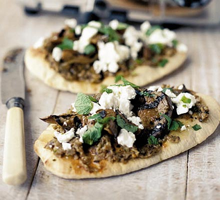 Fast feta & aubergine pizzas