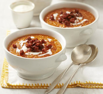Red lentil & chorizo soup