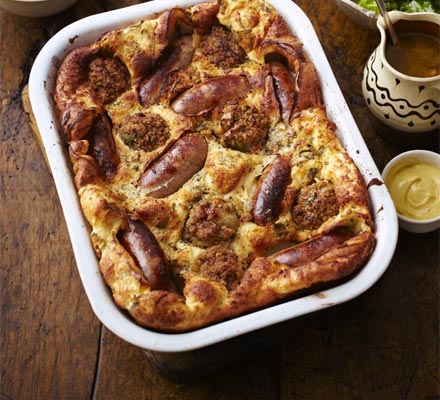 Sausage & stuffing toad-in-the-hole with onion gravy
