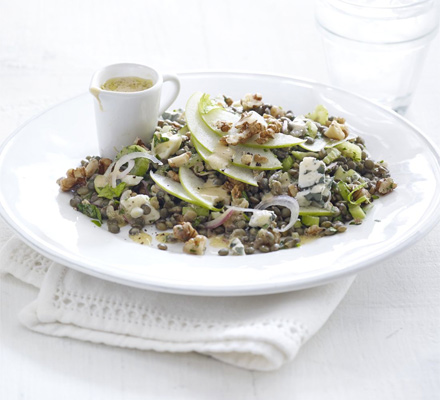 Lentil, walnut & apple salad with blue cheese