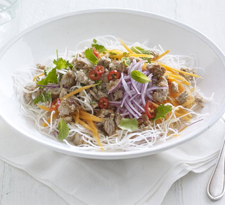 Rice noodle & turkey salad with lime-chilli dressing