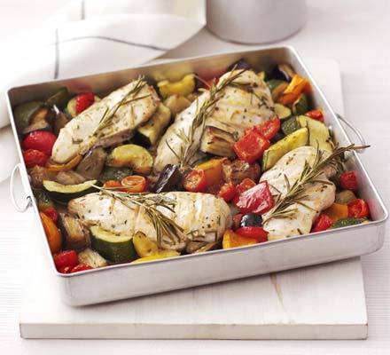 Rosemary chicken with oven-roasted ratatouille