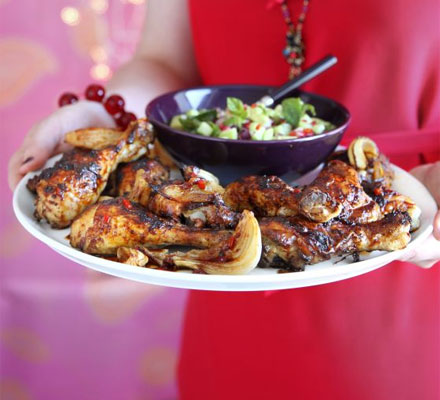 Sticky chilli roast chicken with rice salad