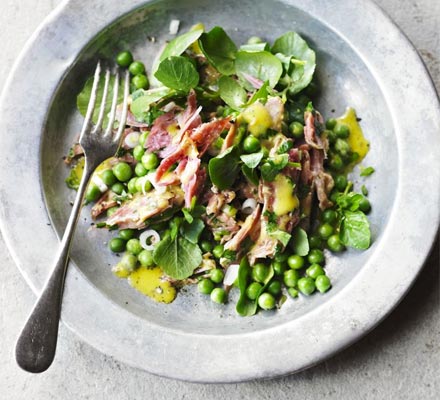 Pea, ham hock & watercress salad