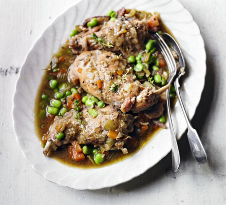 Stewed rabbit with broad beans