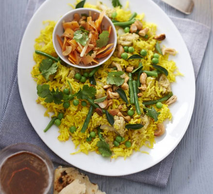 Vegetable vegan biriyani with carrot salad