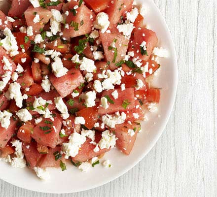 Tomato, watermelon & feta salad with mint dressing