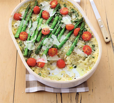 Baked asparagus risotto