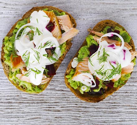 Hot-smoked salmon & avocado open sandwiches