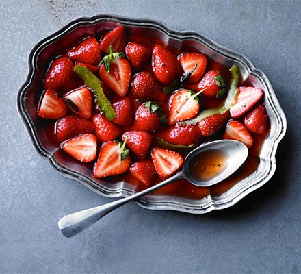 Strawberries with lime & long pepper syrup