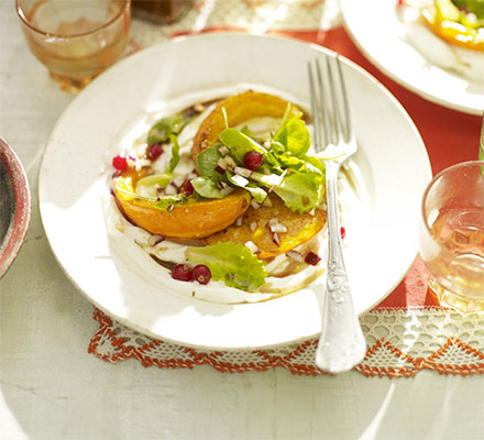 Roasted squash salad with creamy homemade labneh