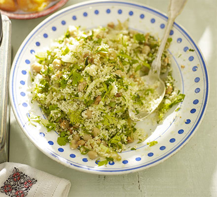 Couscous with courgette, fried onions & herbs