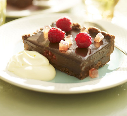 Chocolate, raspberry & rose tart