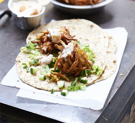 Onion & butternut bhajis with rotis, mango raita & mint salad