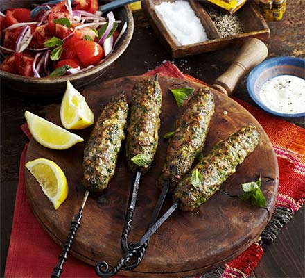 Spiced lamb koftas with mint & tomato salad