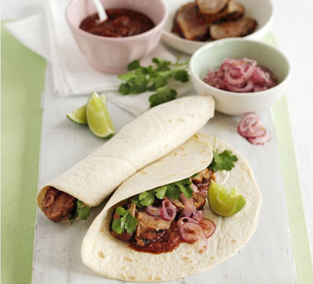 Pork tenderloin with chipotle sauce & pickled red onions