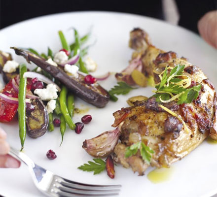 Sticky chicken with sherry, almonds & dates