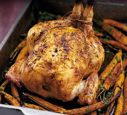 Roast chicken & sticky carrots