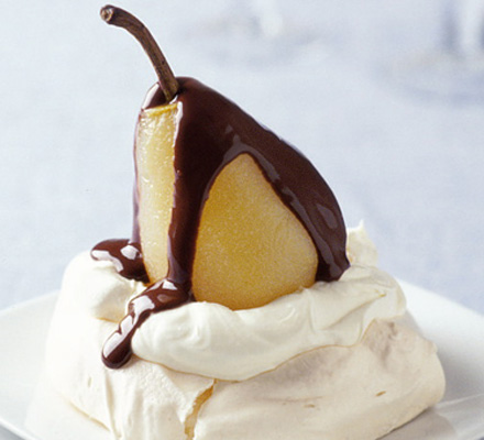 Pear & chocolate mini Pavlovas