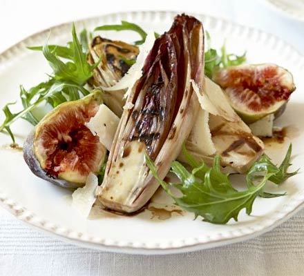 Griddled chicory with figs & bitter leaves