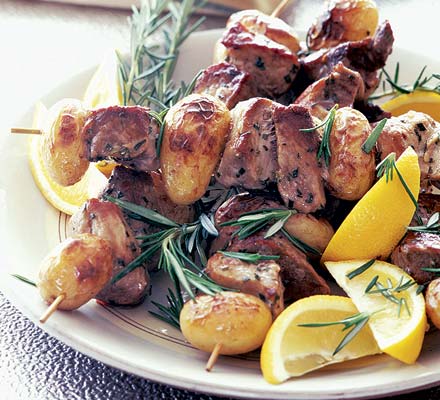 Pork, lemon & potato kebabs