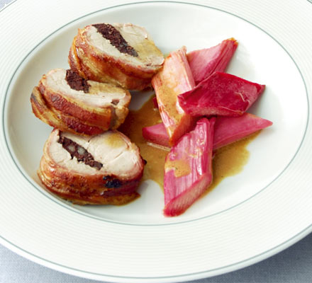 Pork with black pudding & roasted rhubarb