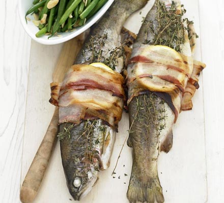 Pancetta-wrapped trout