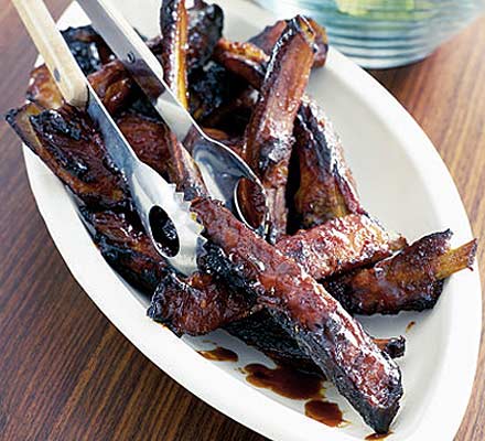 Oven roasted aromatic ribs with a bourbon & orange glaze
