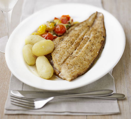 Pan-fried Dover sole with warm tomato compote