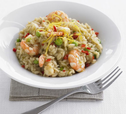 Lemony prawn & pea risotto