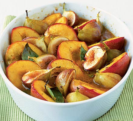 Spice roasted fruits with honey & orange sauce