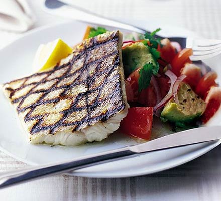 Grilled fish with chunky avocado salsa