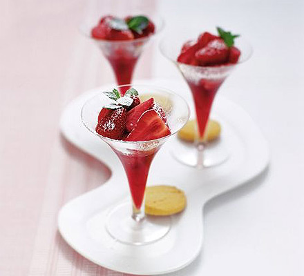 Strawberries in rosé wine