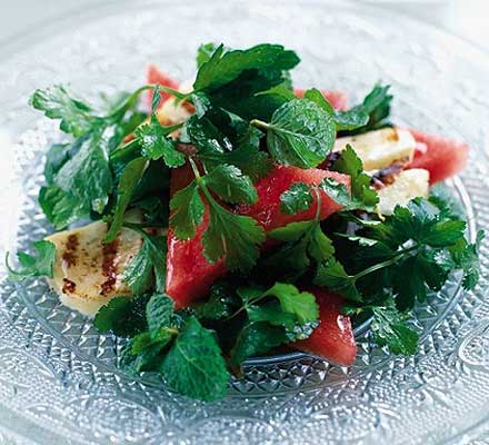 Watermelon & herb salad with grilled halloumi