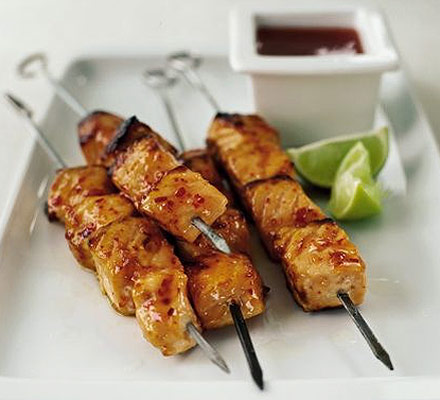 Thai salmon kebabs with sweet chilli & lime dip
