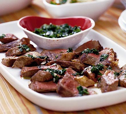 Charred steak with chimichurri sauce