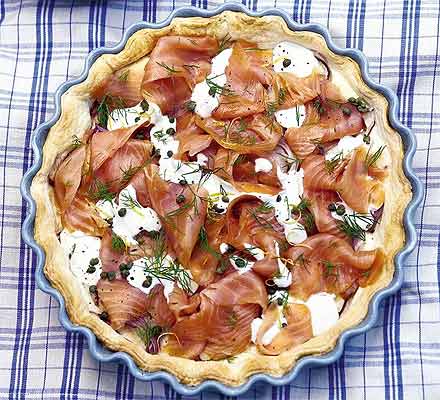 Smoked salmon, dill & onion tart