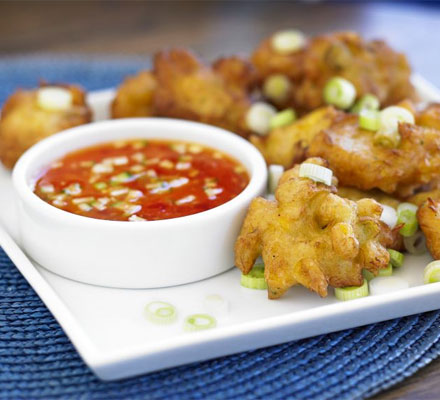 Crab & corn cakes with chilli dipping sauce