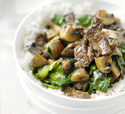 Beef, mushroom & greens stir-fry