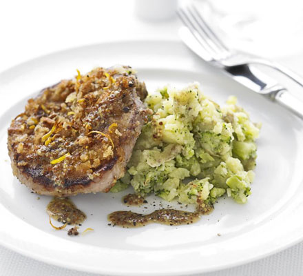 Honey mustard lamb with crushed potatoes