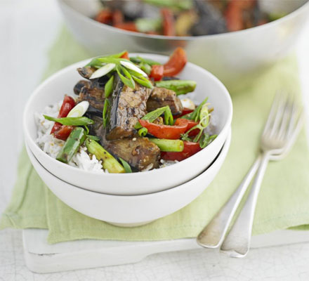 Aubergine & black bean stir-fry