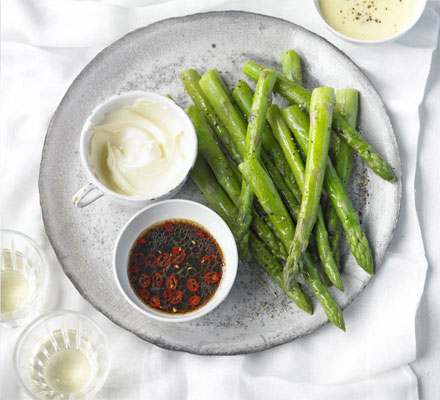 Asparagus with dipping sauces