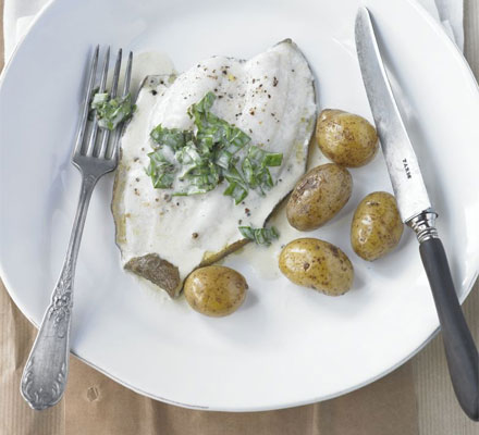 Lemon sole with sorrel sauce