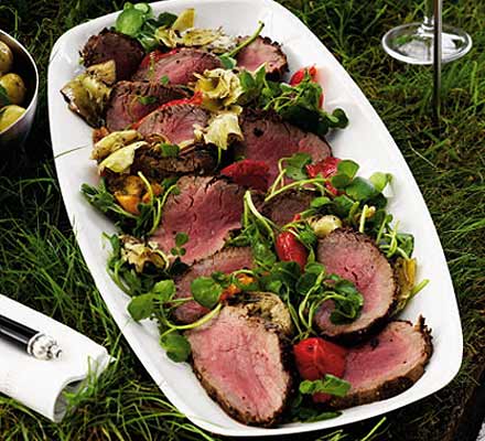 Mustard crusted fillet of beef with deli salad