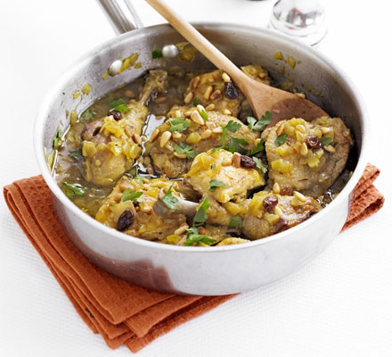 Chicken with saffron, raisins & pine nuts