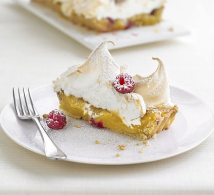 Lemon & raspberry meringue tart