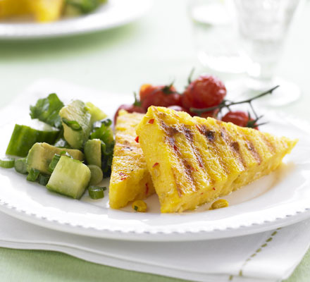 Griddled polenta with corn & green salsa