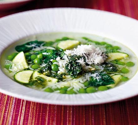 Summery soup with pesto