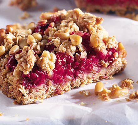 Raspberry & pine nut bars