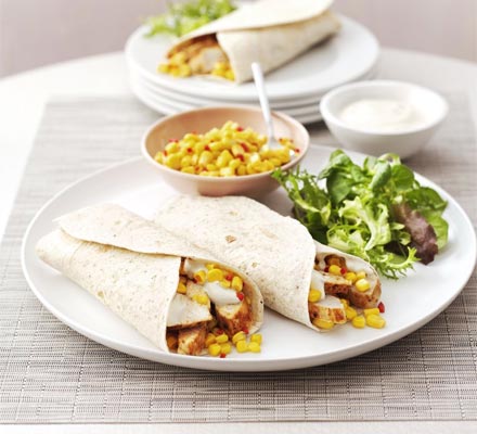 Cajun turkey wraps with sweetcorn salsa